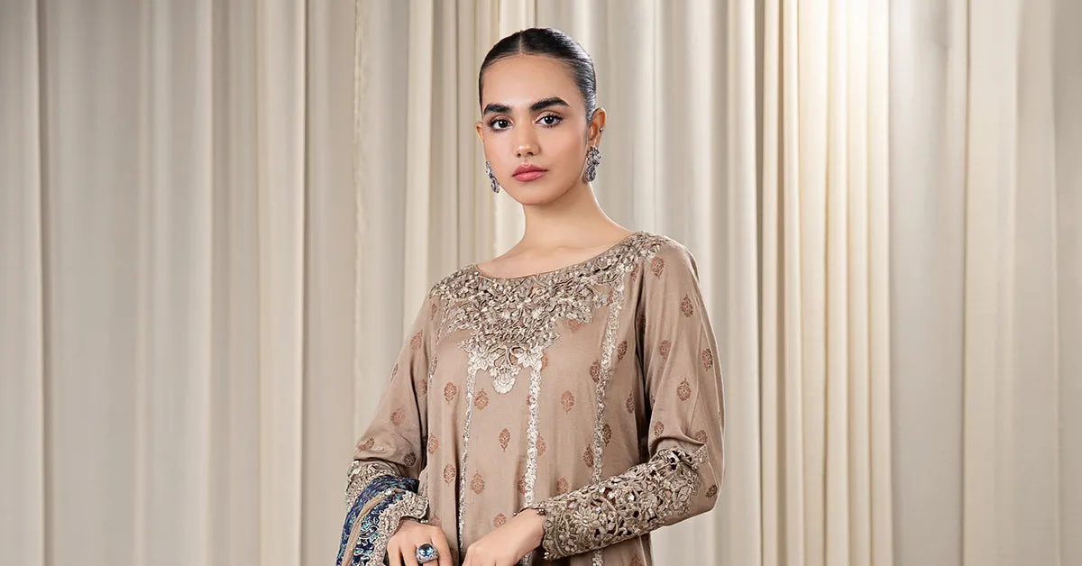 3 Piece Embroidered Jacquard Broshia Suit | DW-EF24-35