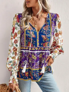 Adrielle Bohemian Casual Style Cotton Printed Long-Sleeved Shirt For Women