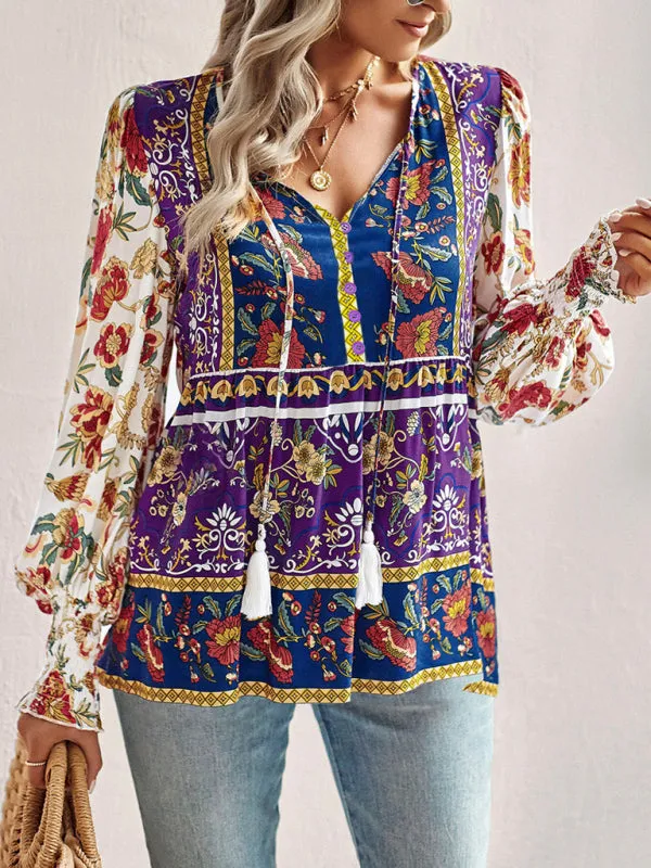 Adrielle Bohemian Casual Style Cotton Printed Long-Sleeved Shirt For Women