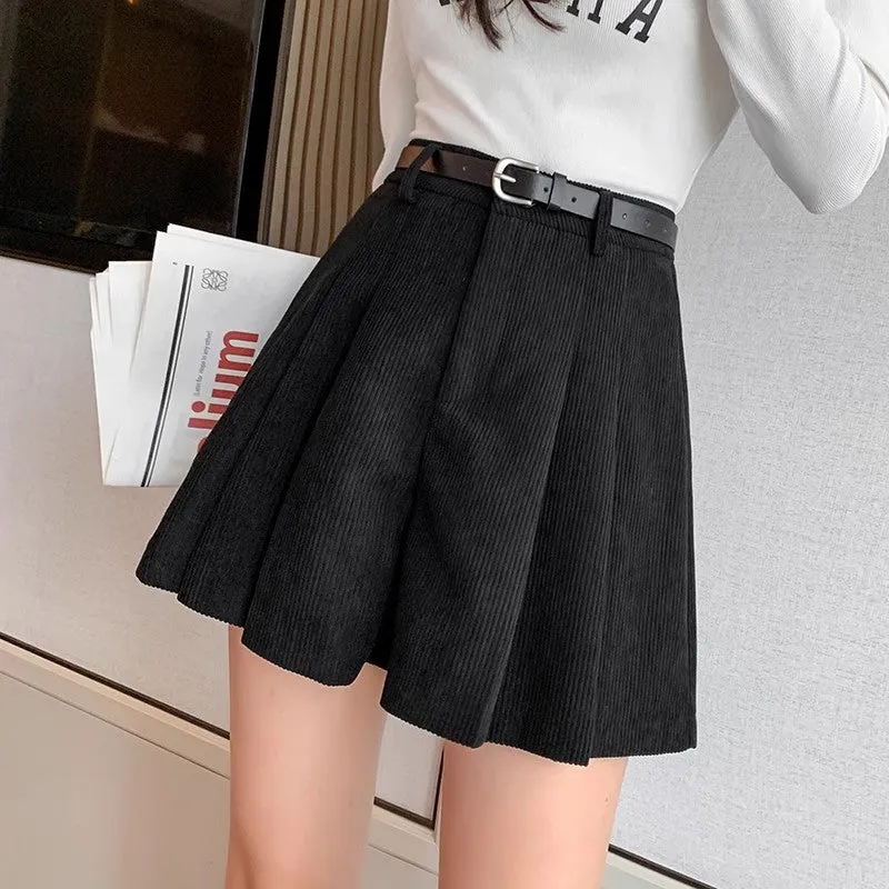 Aiertu business casual outfits High Waist Corduroy A- line Skirt Women's Age-Reducing Pleated Skirt Retro Simple Corduroy Anti-Exposure Skirt Autumn