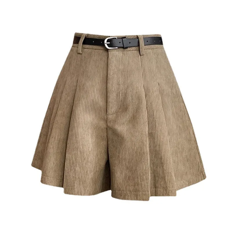Aiertu business casual outfits High Waist Corduroy A- line Skirt Women's Age-Reducing Pleated Skirt Retro Simple Corduroy Anti-Exposure Skirt Autumn