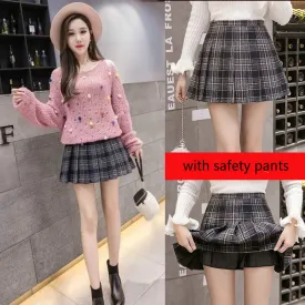 Anti wrinkle Woolen pleated skirt plaid pattern high waist A-line Uniform style for girls plus size