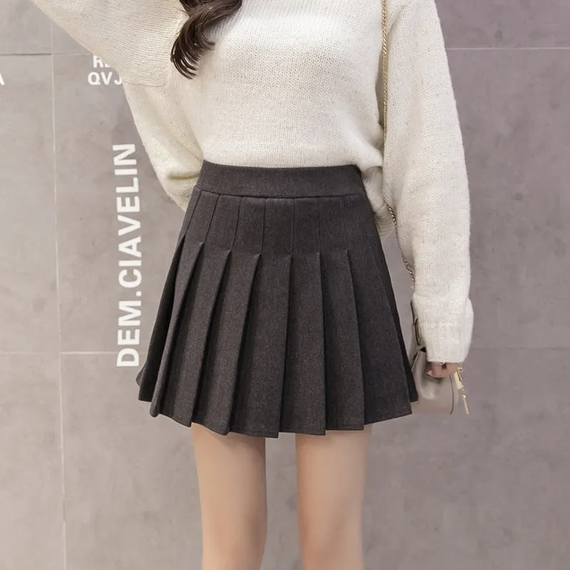 Anti wrinkle Woolen pleated skirt plaid pattern high waist A-line Uniform style for girls plus size