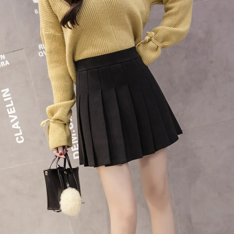 Anti wrinkle Woolen pleated skirt plaid pattern high waist A-line Uniform style for girls plus size