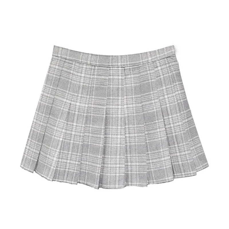Anti wrinkle Woolen pleated skirt plaid pattern high waist A-line Uniform style for girls plus size