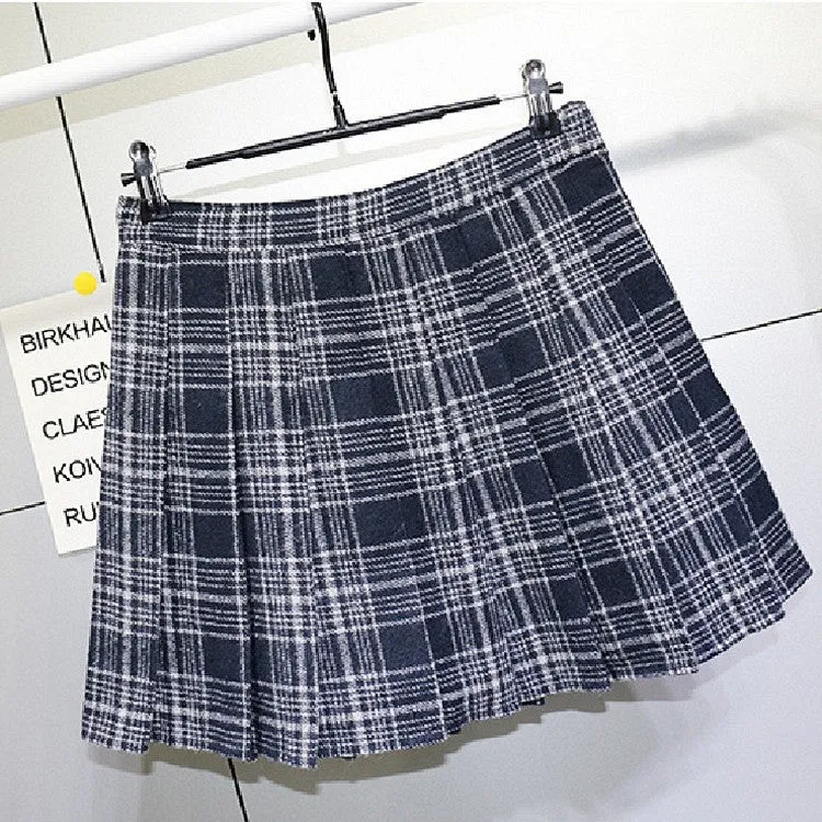 Anti wrinkle Woolen pleated skirt plaid pattern high waist A-line Uniform style for girls plus size