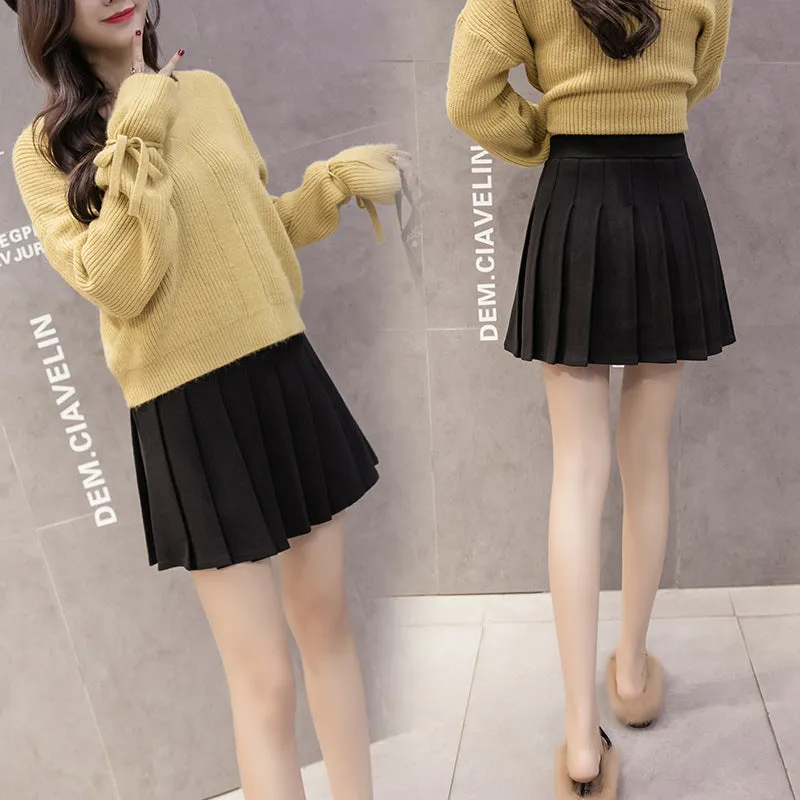 Anti wrinkle Woolen pleated skirt plaid pattern high waist A-line Uniform style for girls plus size