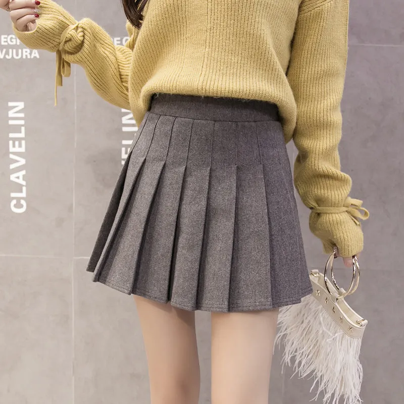 Anti wrinkle Woolen pleated skirt plaid pattern high waist A-line Uniform style for girls plus size