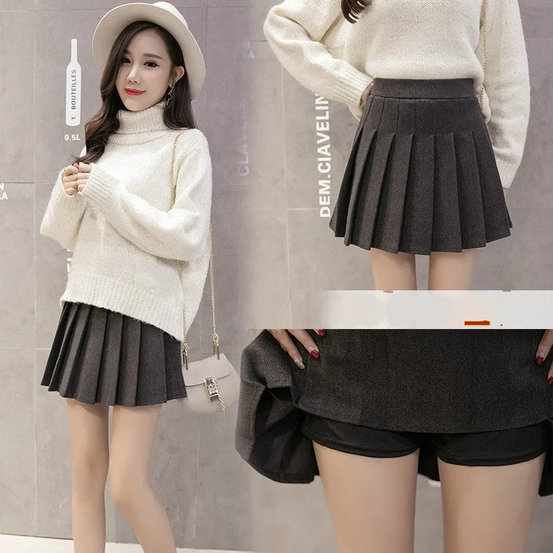 Anti wrinkle Woolen pleated skirt plaid pattern high waist A-line Uniform style for girls plus size
