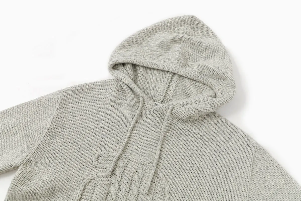 Appliqué Hoodie Pullover In Gray Beige