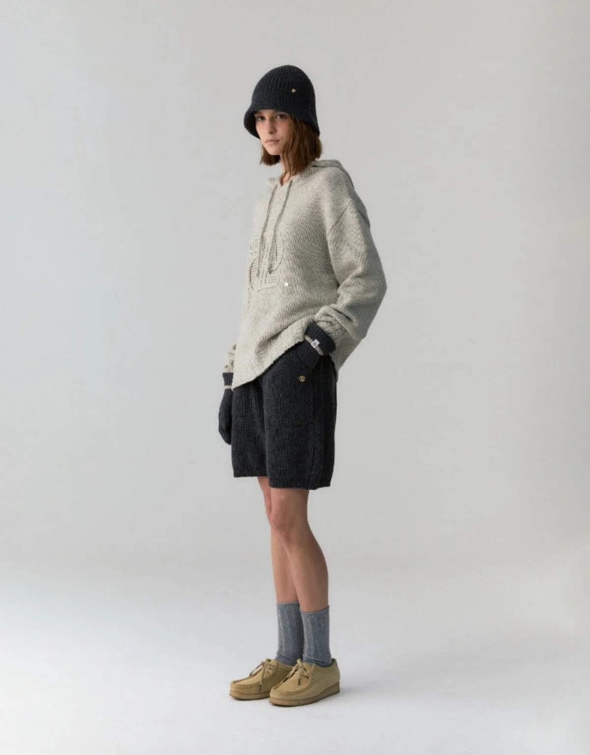 Appliqué Hoodie Pullover In Gray Beige