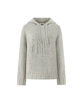 Appliqué Hoodie Pullover In Gray Beige