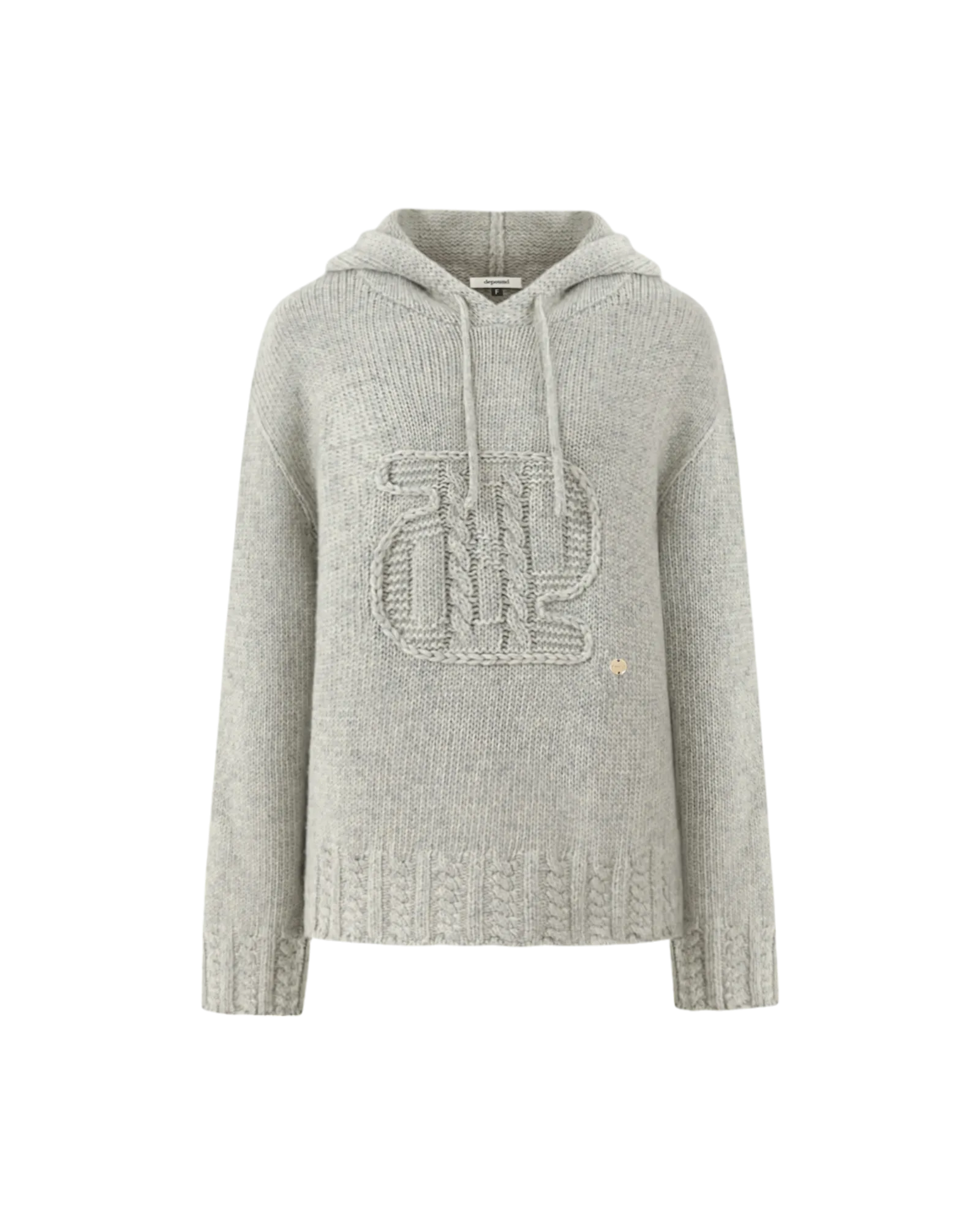 Appliqué Hoodie Pullover In Gray Beige