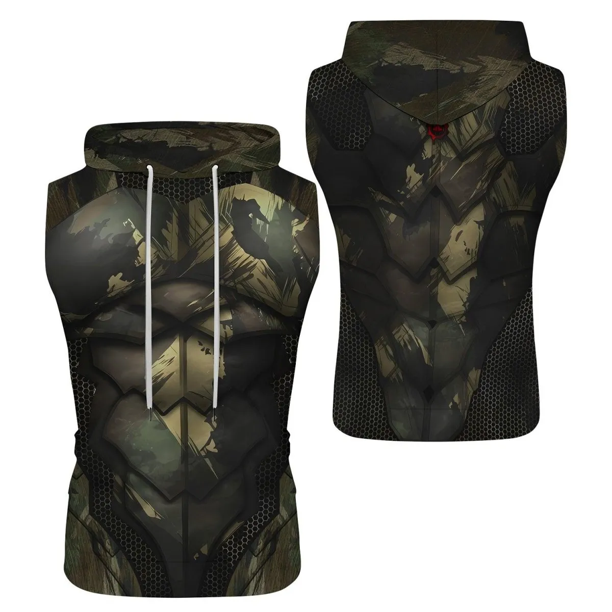 Army Camo Shell Fight Sleeveless Pullover & Zip Hoodie