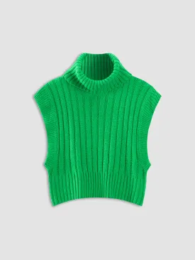 AVA CABLE KNIT TURTLENECK VEST GREEEN