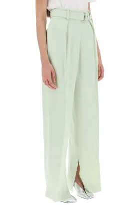belted linen blend trousers