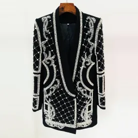 Black Diamonds Pearls Beaded Blazer