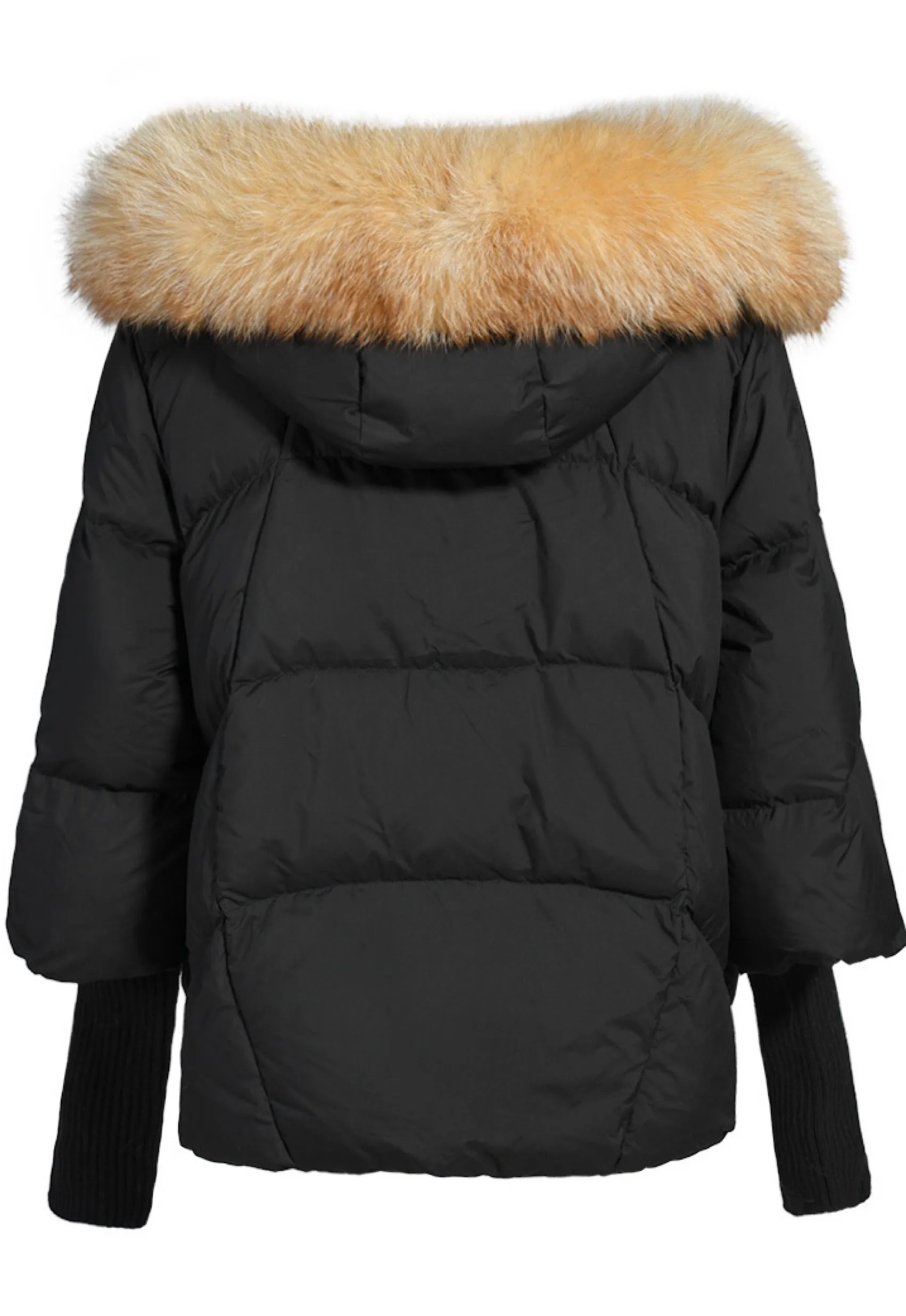 Black Down Jacket with Red Fox Fur