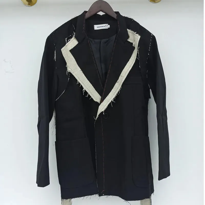Black Rough Edge Contrast Blazer