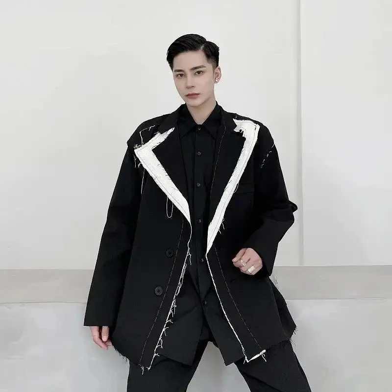 Black Rough Edge Contrast Blazer