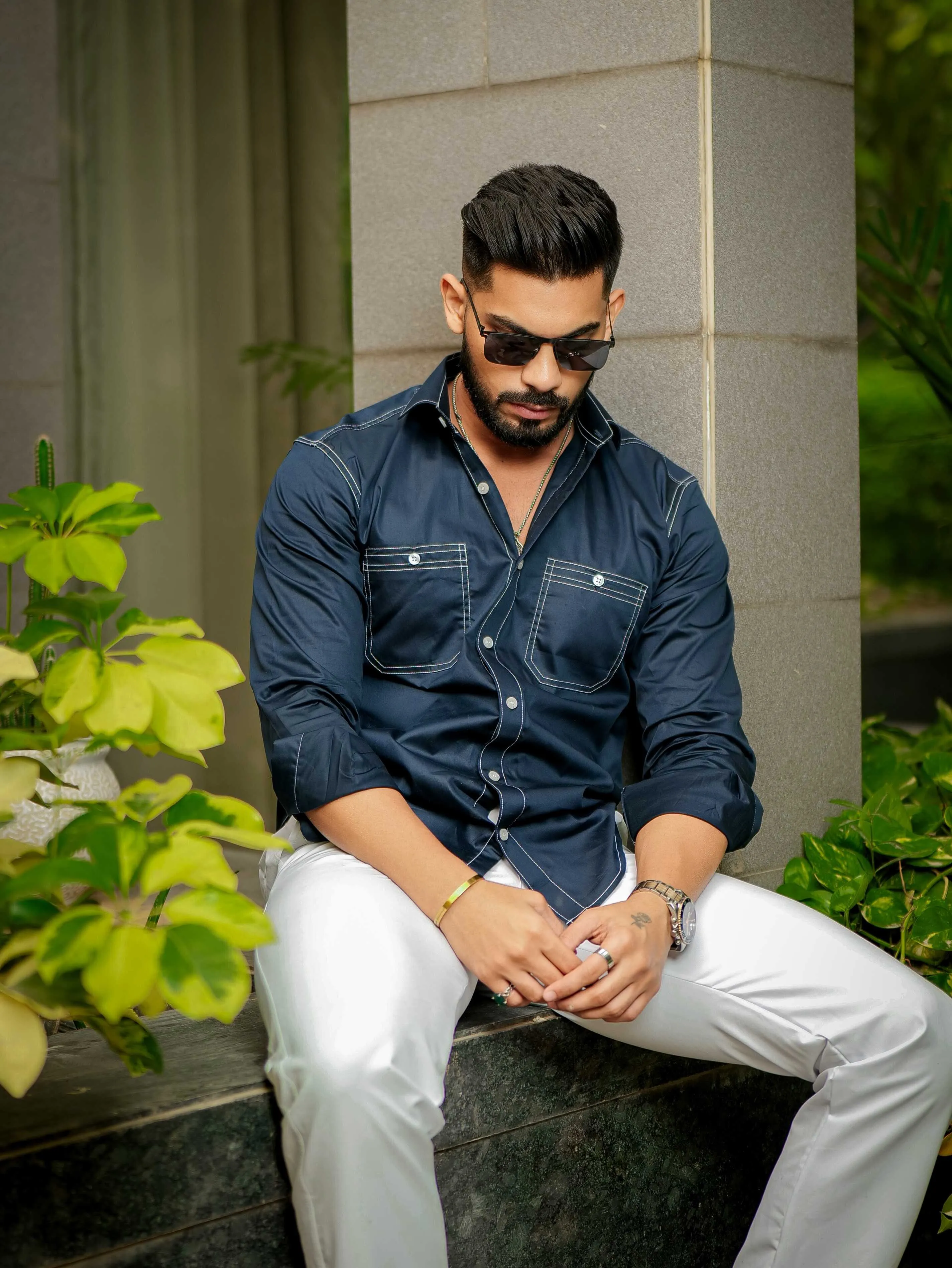 Blue Designer Giza Satin Cotton Shirt
