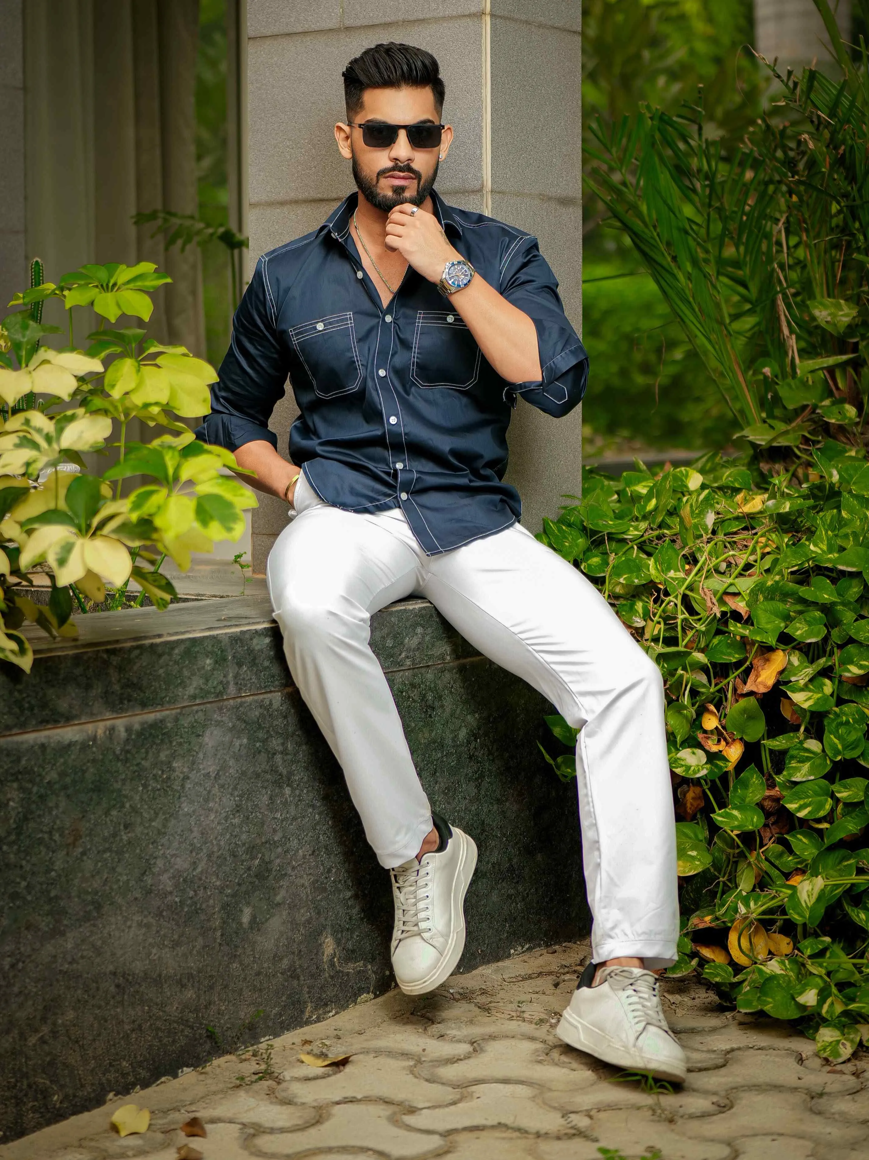 Blue Designer Giza Satin Cotton Shirt