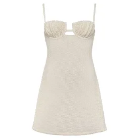 Bone Crochet Petal Short Slip Dress