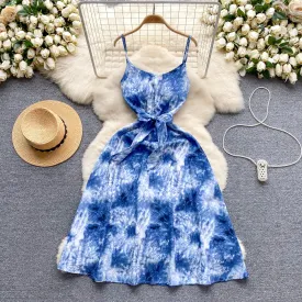 Bow-tie Tie-dye Floral Slip Dress
