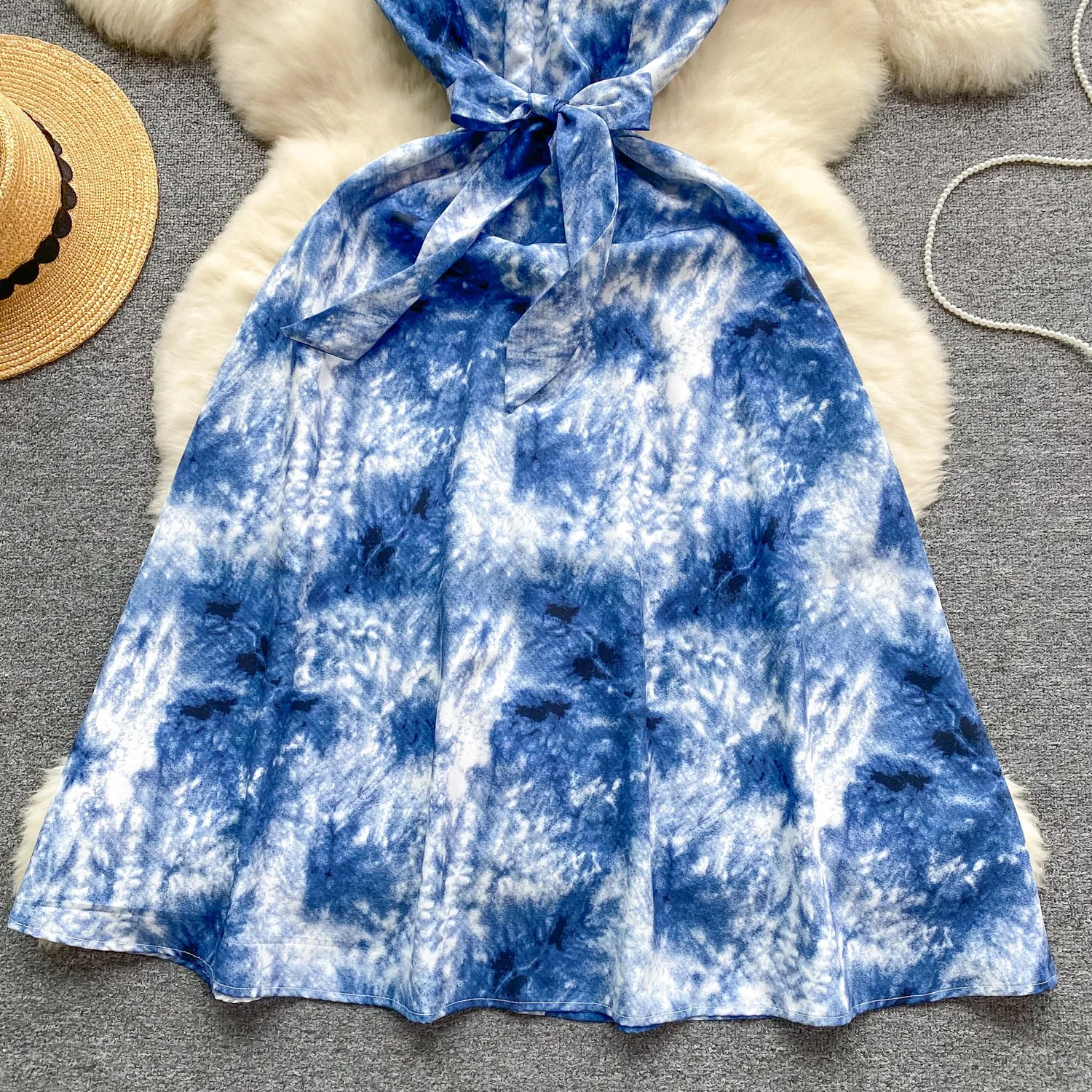 Bow-tie Tie-dye Floral Slip Dress