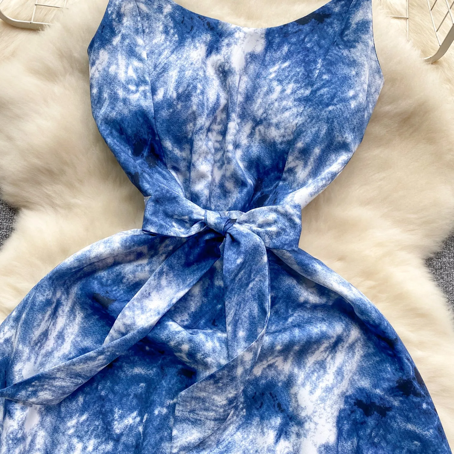 Bow-tie Tie-dye Floral Slip Dress