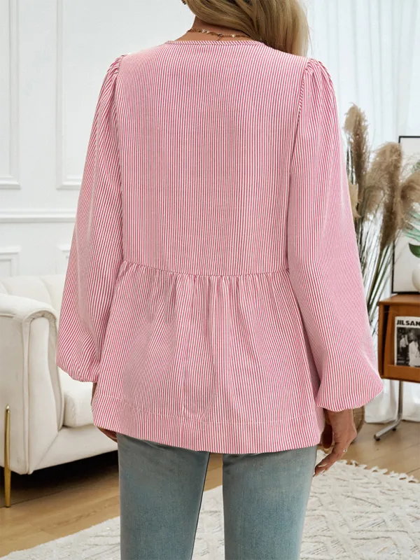 Brenna Women's Casual Loose Striped Lace-Up Shirt