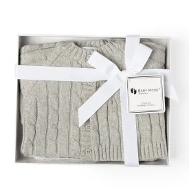 Cable Knit Cardigan and Hat Gift Set - Grey
