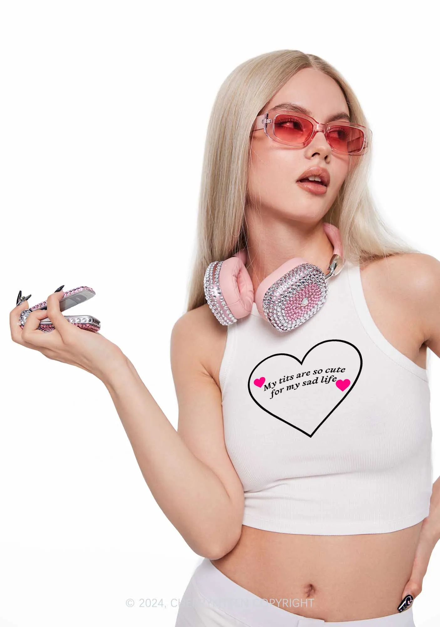 Cute Txts Sad Life Y2K Crop Tank Top Cherrykitten