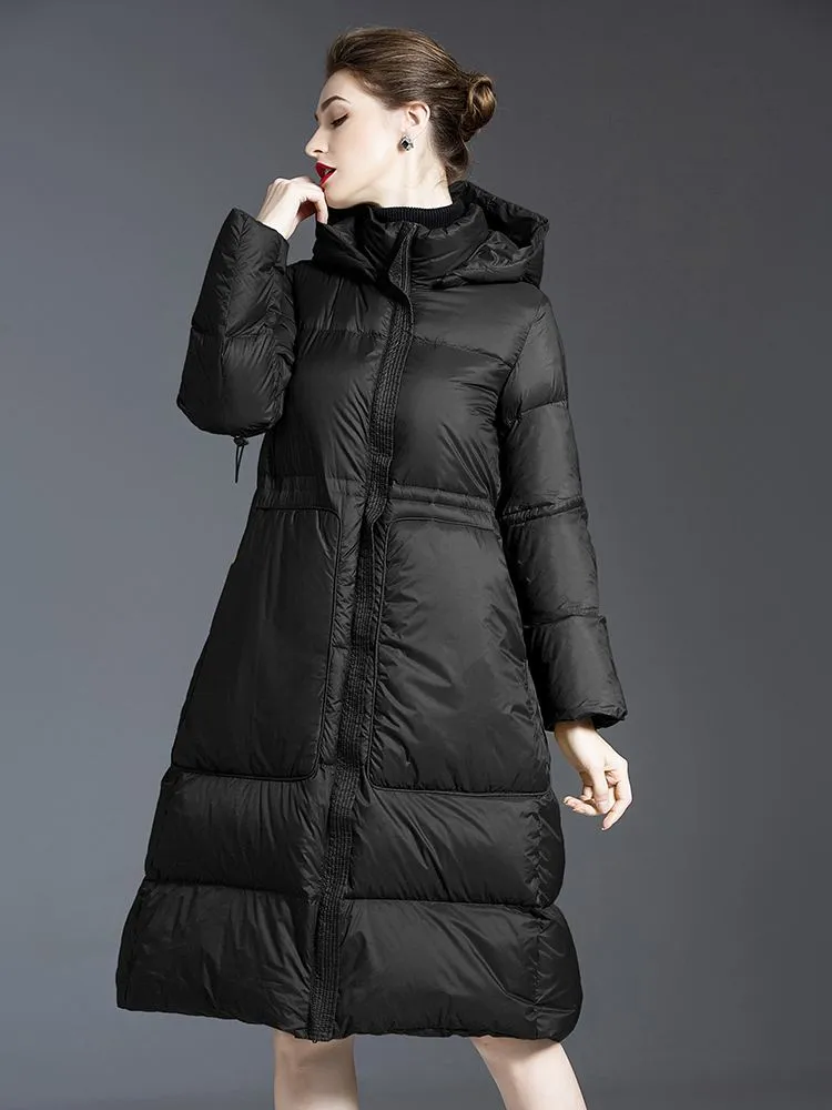 Detachable Hood Flared Down Puffer Coat