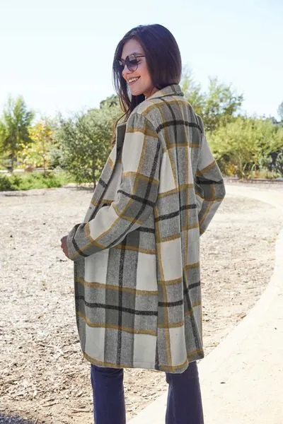 Double Take Plaid Button Down Lapel Collared Coat