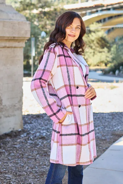 Double Take Plaid Button Down Lapel Collared Coat