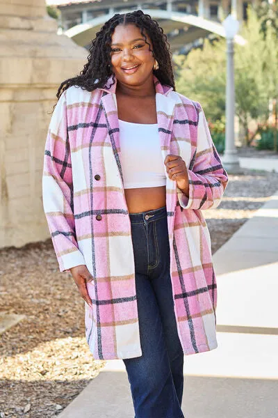 Double Take Plaid Button Down Lapel Collared Coat