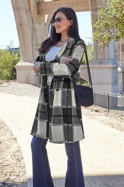 Double Take Plaid Button Down Lapel Collared Coat