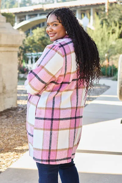 Double Take Plaid Button Down Lapel Collared Coat