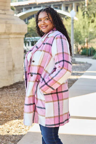 Double Take Plaid Button Down Lapel Collared Coat