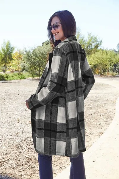 Double Take Plaid Button Down Lapel Collared Coat