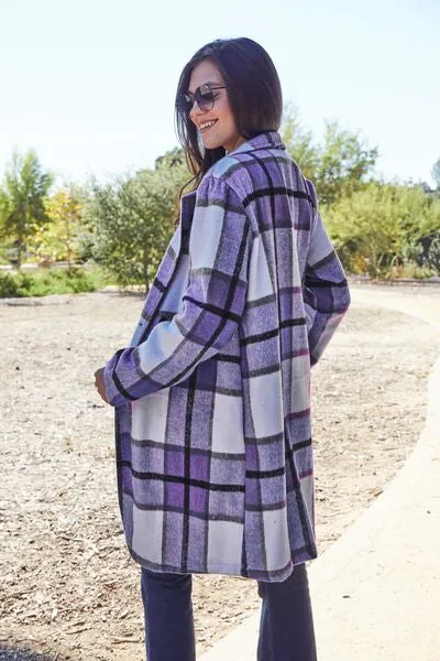 Double Take Plaid Button Down Lapel Collared Coat