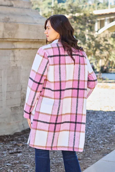 Double Take Plaid Button Down Lapel Collared Coat