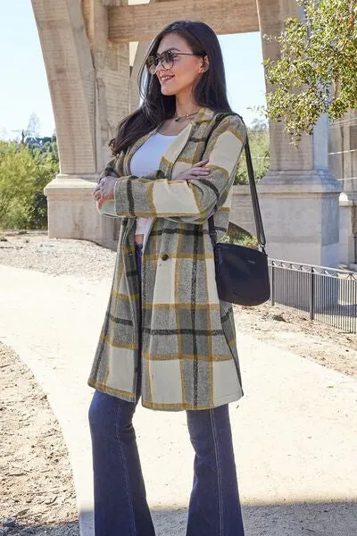 Double Take Plaid Button Down Lapel Collared Coat