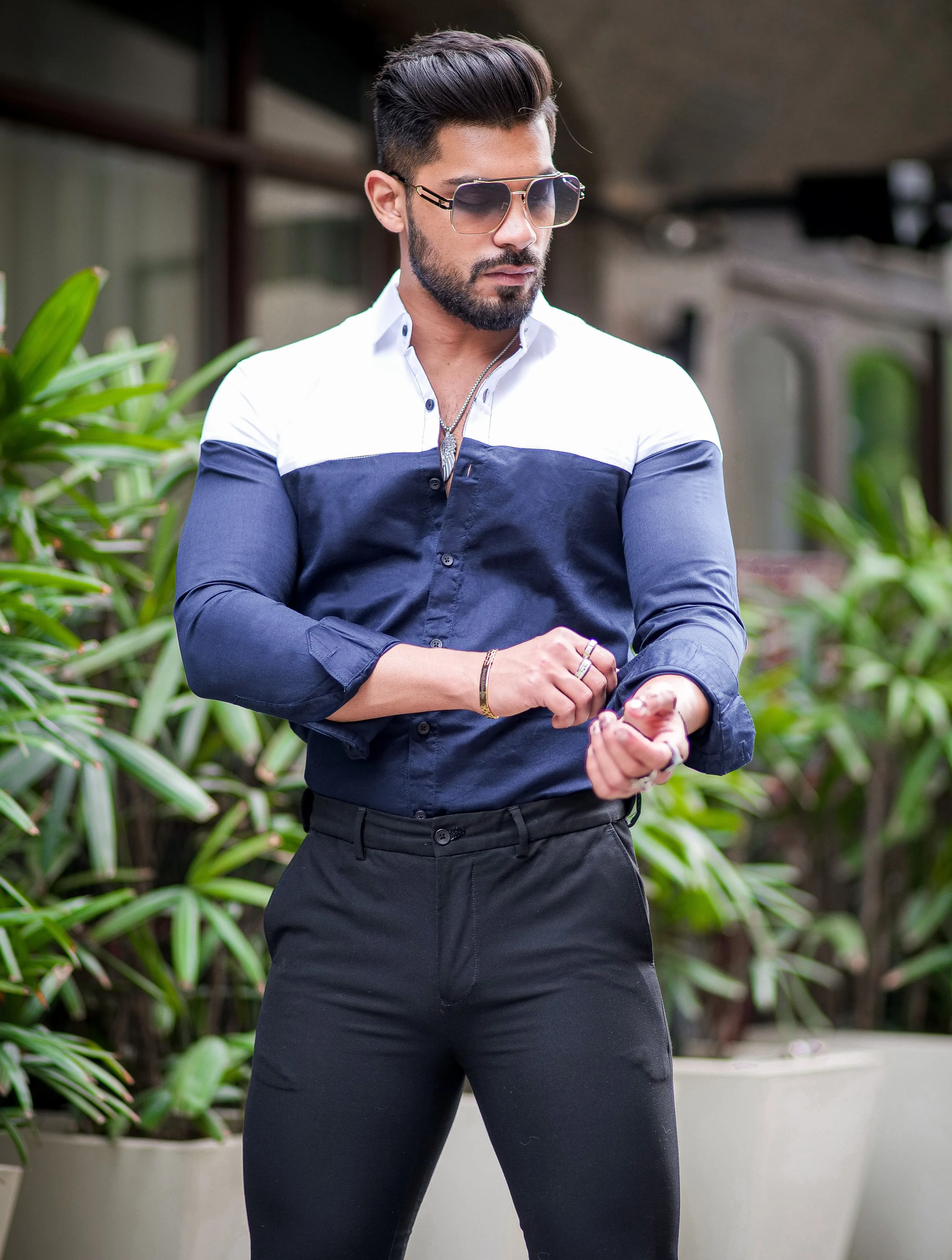 Ebony Blue Cut n Sew Cotton Shirt
