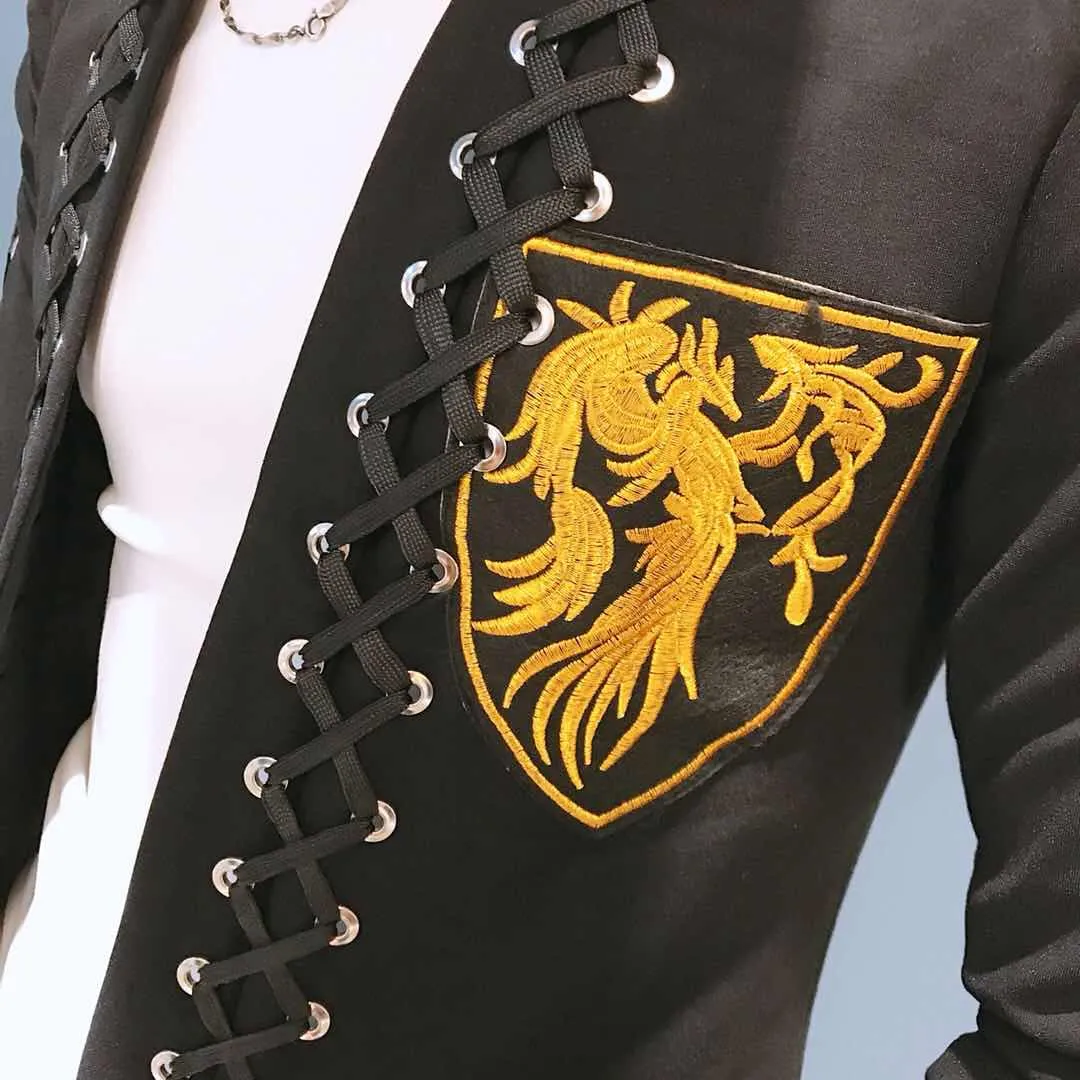 Embroidered and Cross-Stitch Style Collarless Blazer