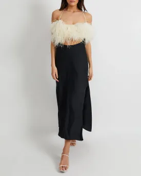 Feather Trim Maxi Slip Dress