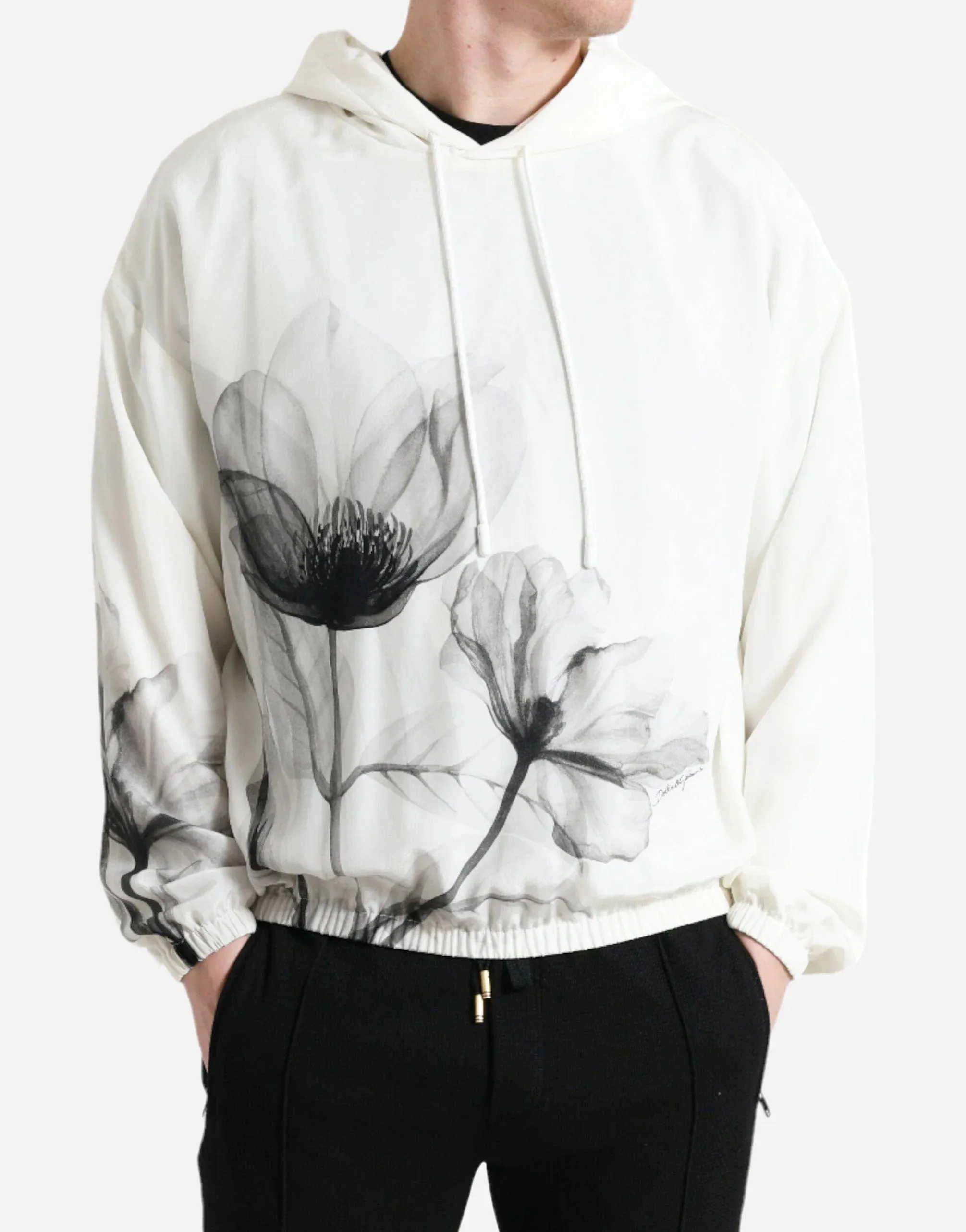 Floral Print Silk Hoodie