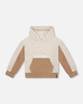 French Terry Color Block Pullover Hoodie Sweatshirt Beige And Off-White