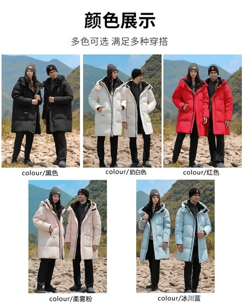 Goose Feather Down Jacket Unisex  Lightweight Warm Long  Winter Luxury Removable Hood